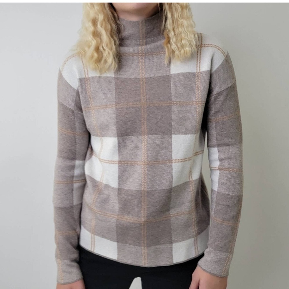 Rachel Zoe womens‎ neutral brown plaid mock neck sweater size medium